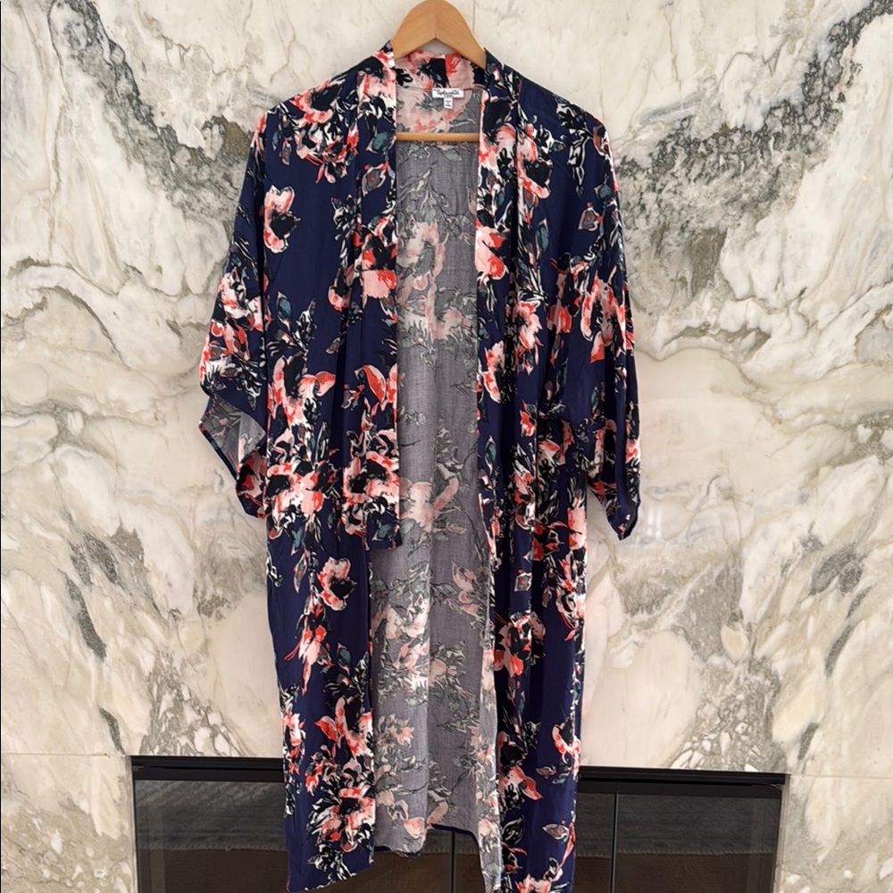 Blue and Pink Floral Kimono Robe/ Duster/swim cover up
